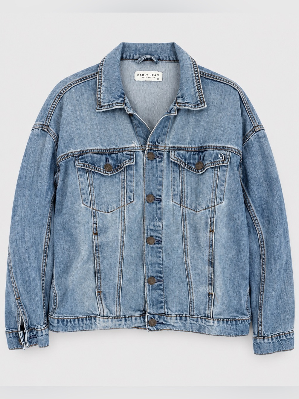 Carly Jean Los Angeles Hunter Denim Jacket XS Oversized Light Wash